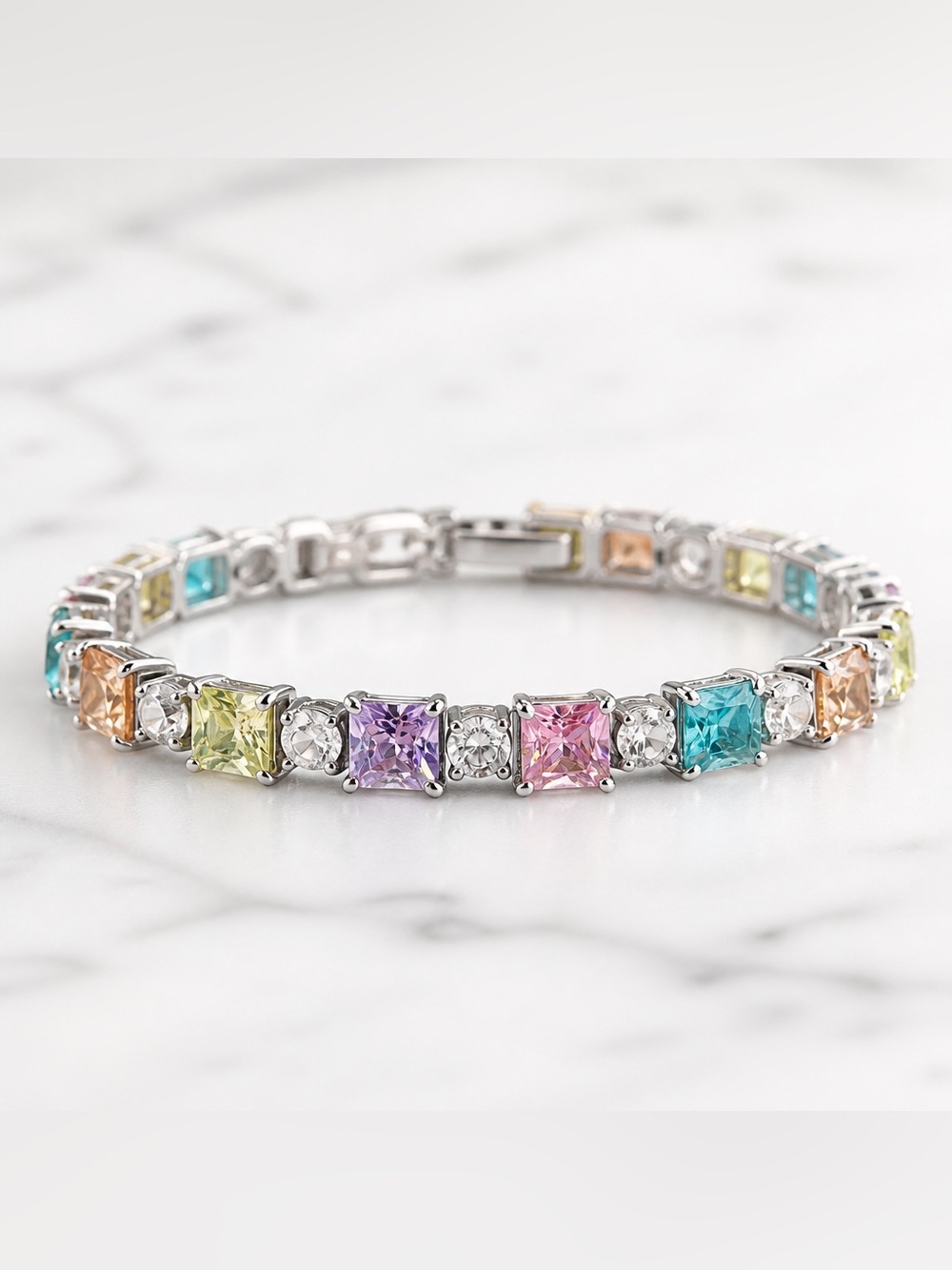 Multicolor Glass Tennis Bracelet 825 silver - FAS signed